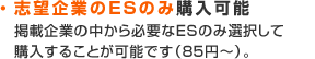志望企業のESのみ購入可能　掲載企業の中から必要なESのみ選択して
購入することが可能です（85円～）。