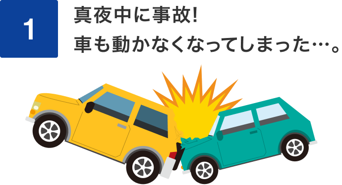 1 真夜中に事故！車も動かなくなってしまった…。